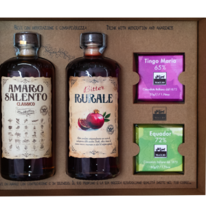 Cofanetto Regalo Amaro Salento Classico, Bitter Rurale e due tavolette di cioccolato Maglio